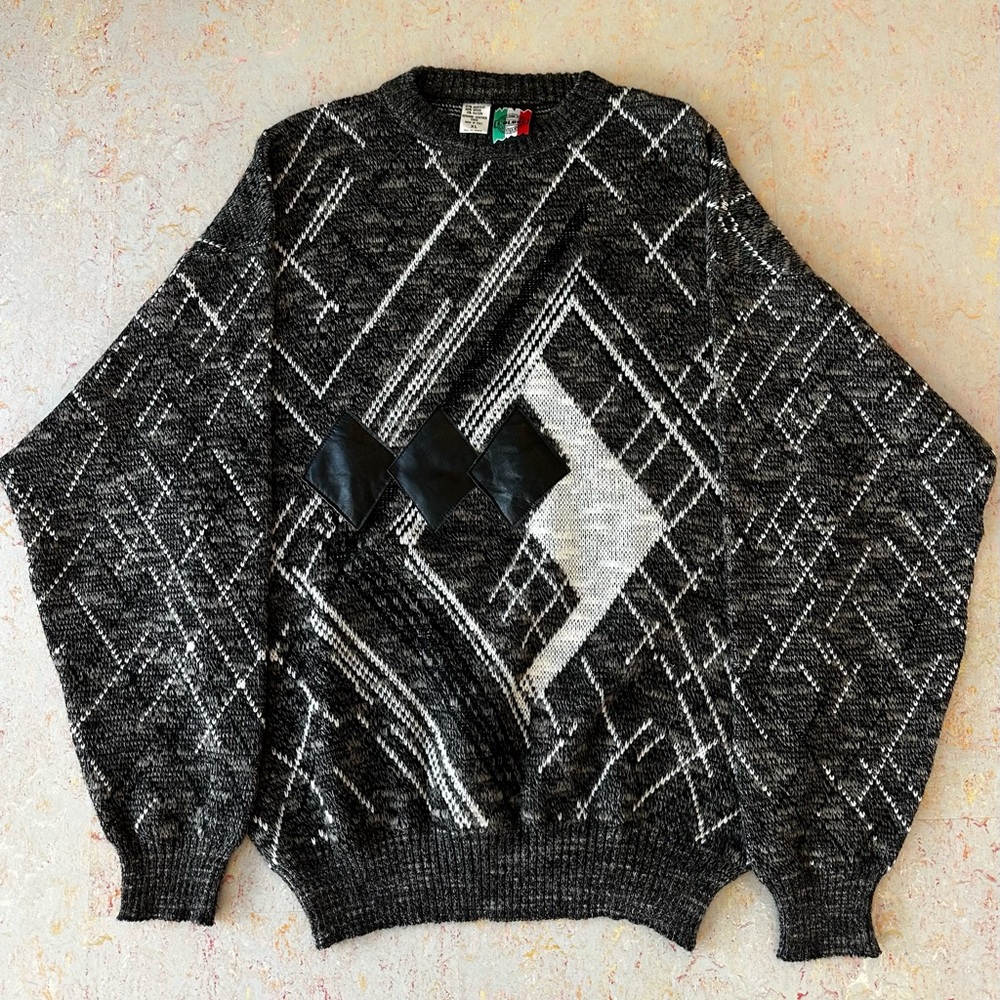 Vintage 90s Colore Italia Wool Blend Crewneck Sweater With Leather Accents XL